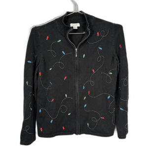 Vintage Christopher & Banks Black Christmas Lights Sweater M